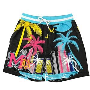 Rebel Minds Athletic Mens Mesh Swim Shorts Miami Theme Small